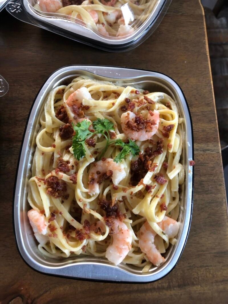 Linguines crevettes, bacon